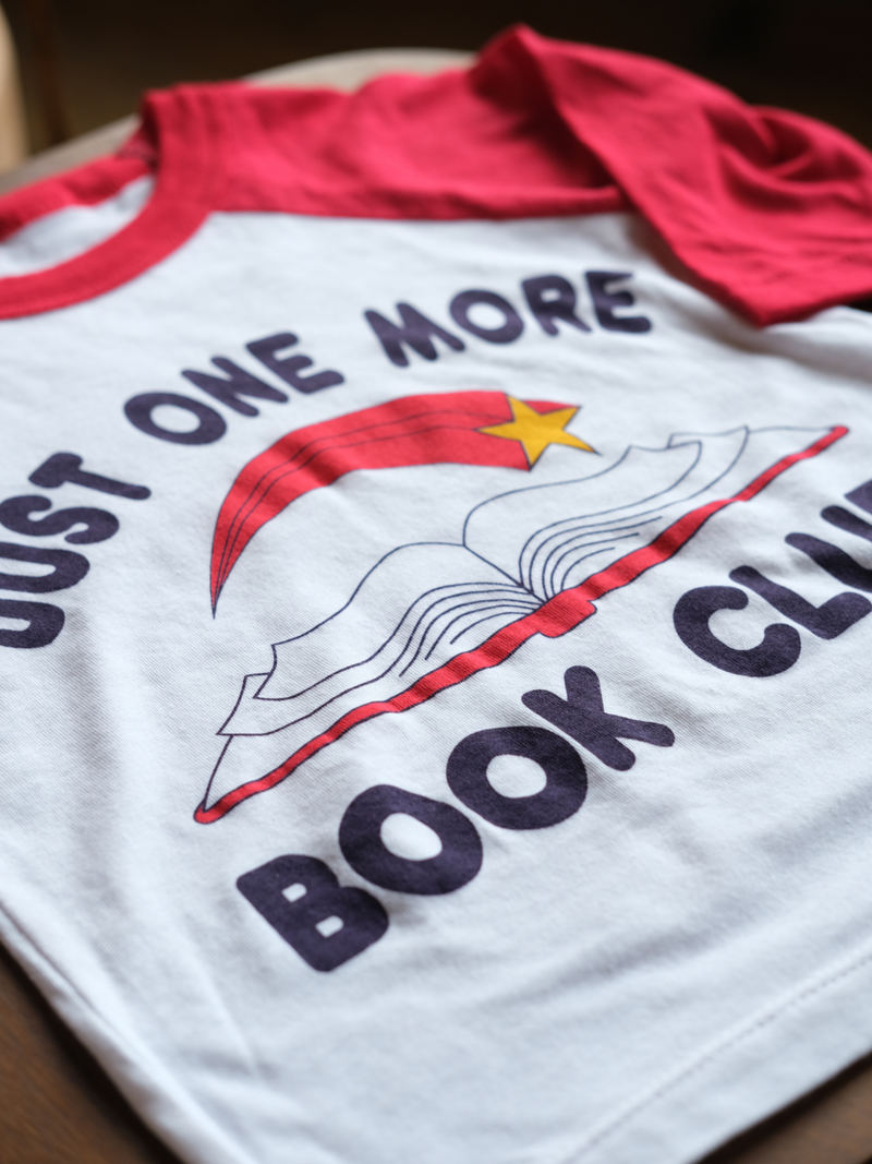 Just One More Book Club | Raglan Baseball Tee | Sizes 2T - YL (NEW!)-3/4 Sleeve-Ambitious Kids