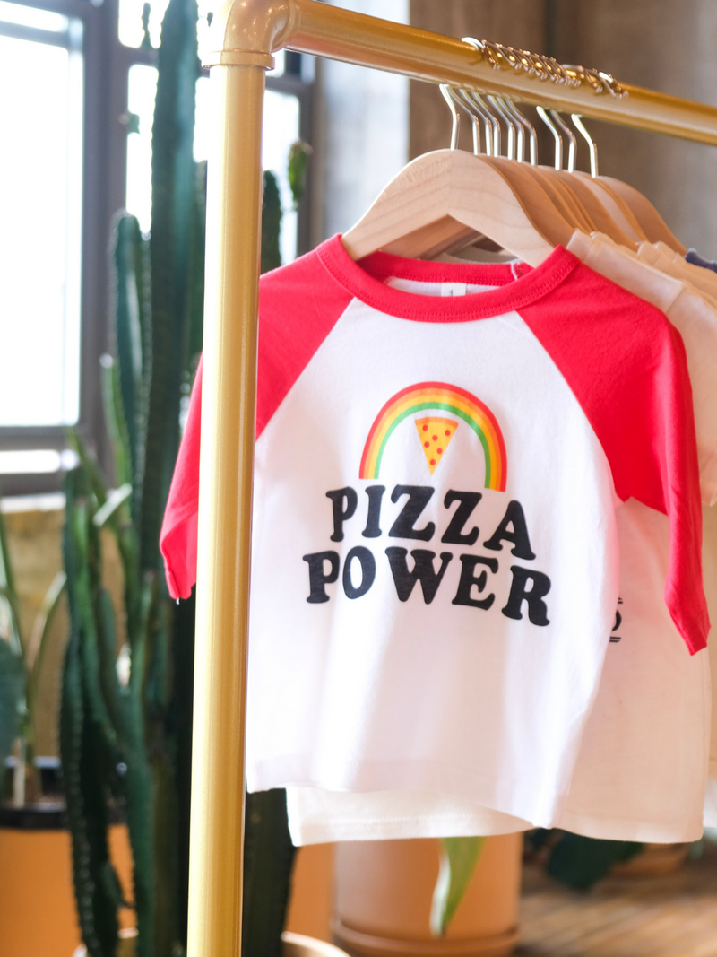 Pizza Power | Kids Baseball Tee-3/4 Sleeve-Ambitious Kids