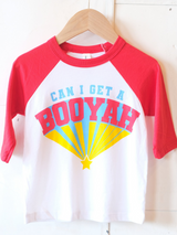 Can I Get a Booyah | Raglan Baseball Tee | White / Red-3/4 Sleeve-Ambitious Kids