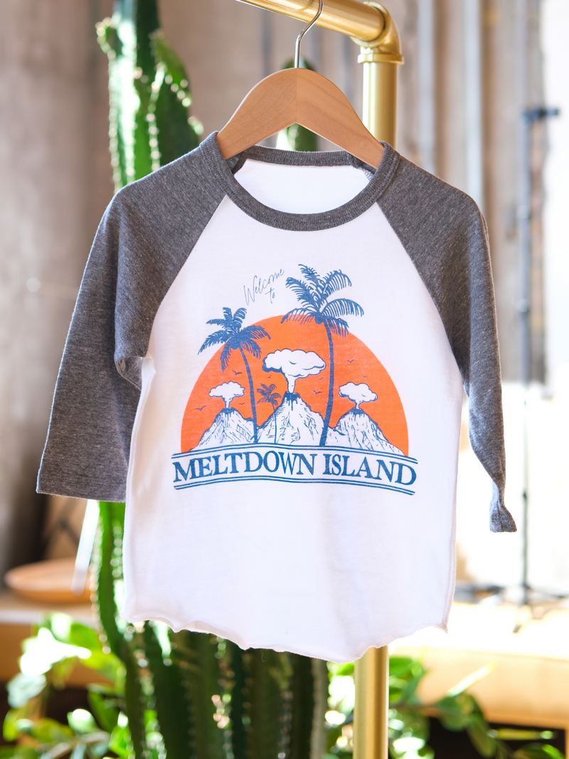 Meltdown Island | Raglan Baseball Tee | Sizes 2T - 5T-3/4 Sleeve-Ambitious Kids
