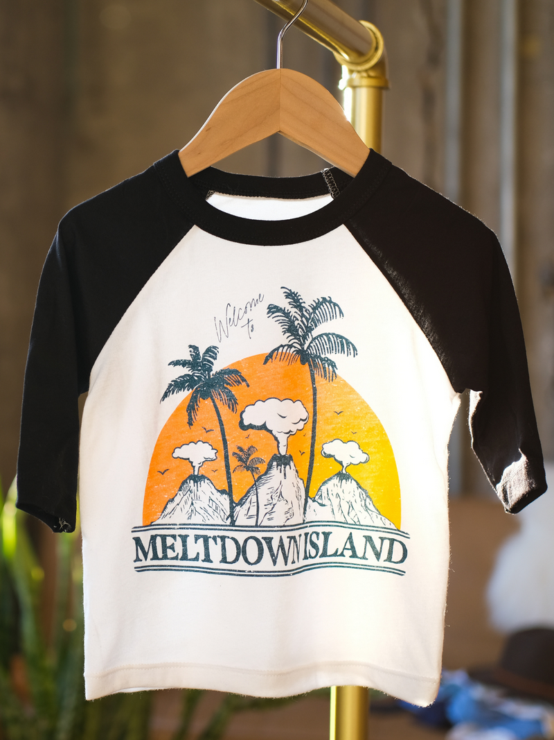 Meltdown Island | Raglan Baseball Tee | Sizes 2T - 5T-3/4 Sleeve-Ambitious Kids